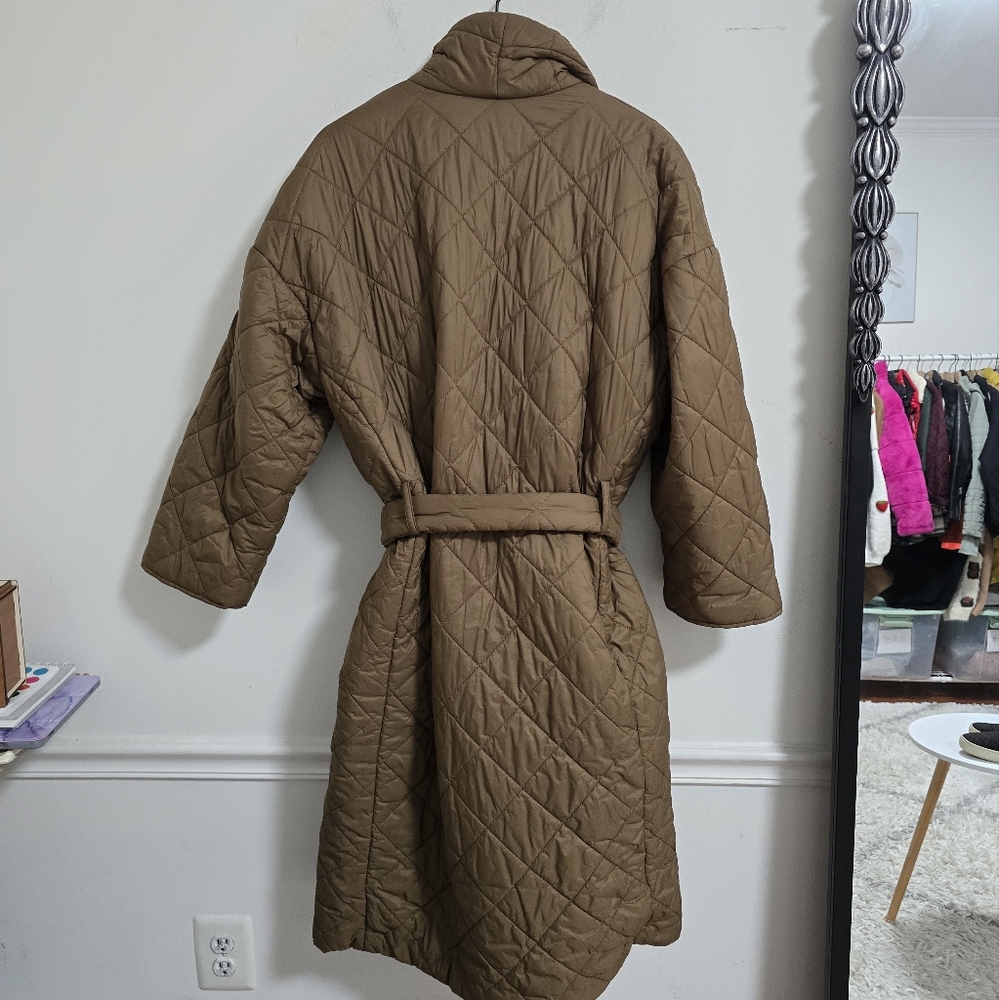 Mango brown quilted belted long coat size M - Picture 10 of 12